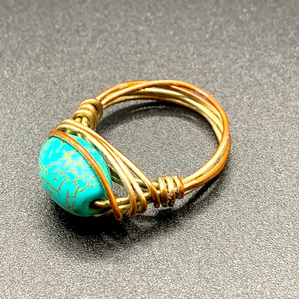 Glass Bead Wire Wrap Ring, 6.5